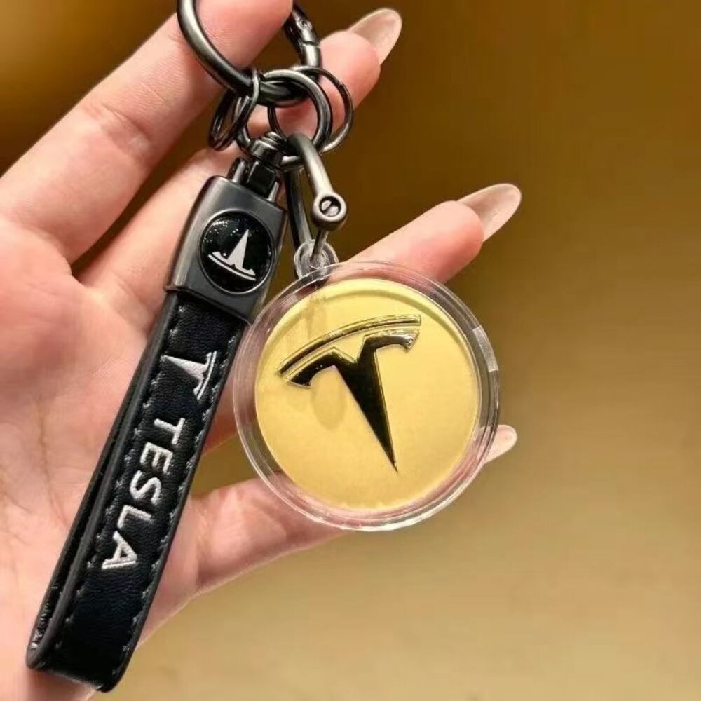 18K Gold Car Key Chain with Mercedes-Benz & TeslaLogos - Premium Car Accessories